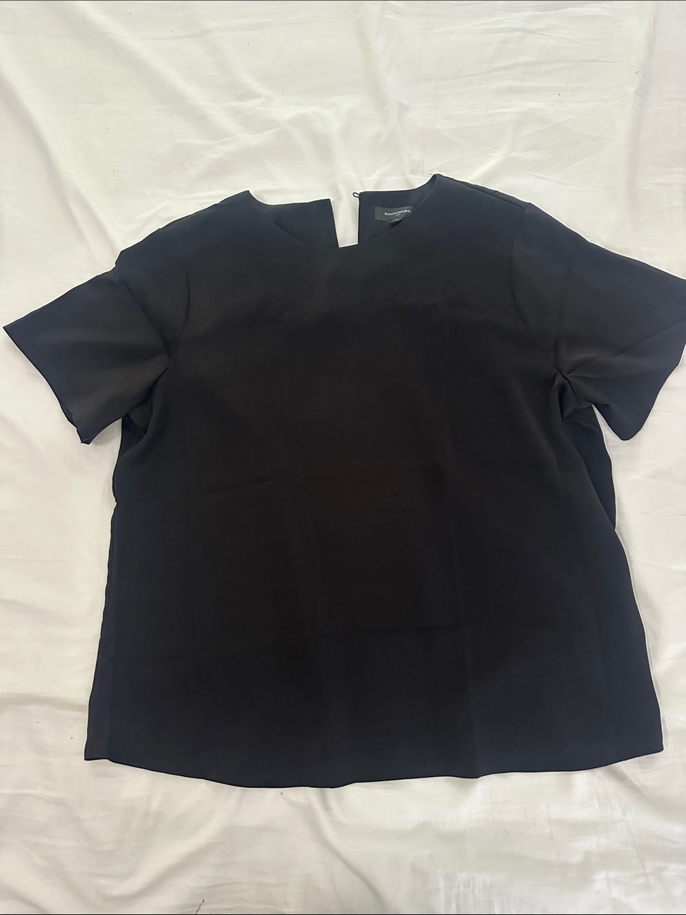 Banana Republic Black Satin Crepe Crew Neck Short Sleeve Blouse NWT XL